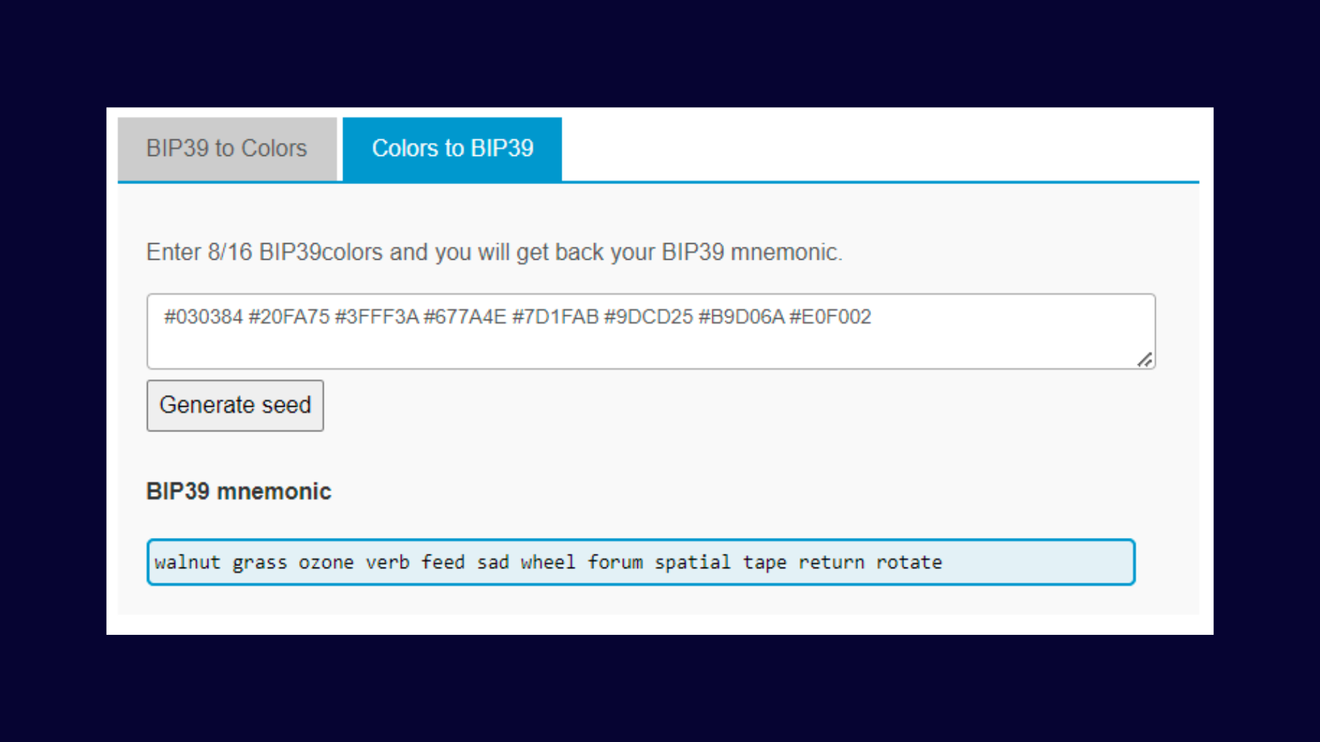 Colors to BIP39